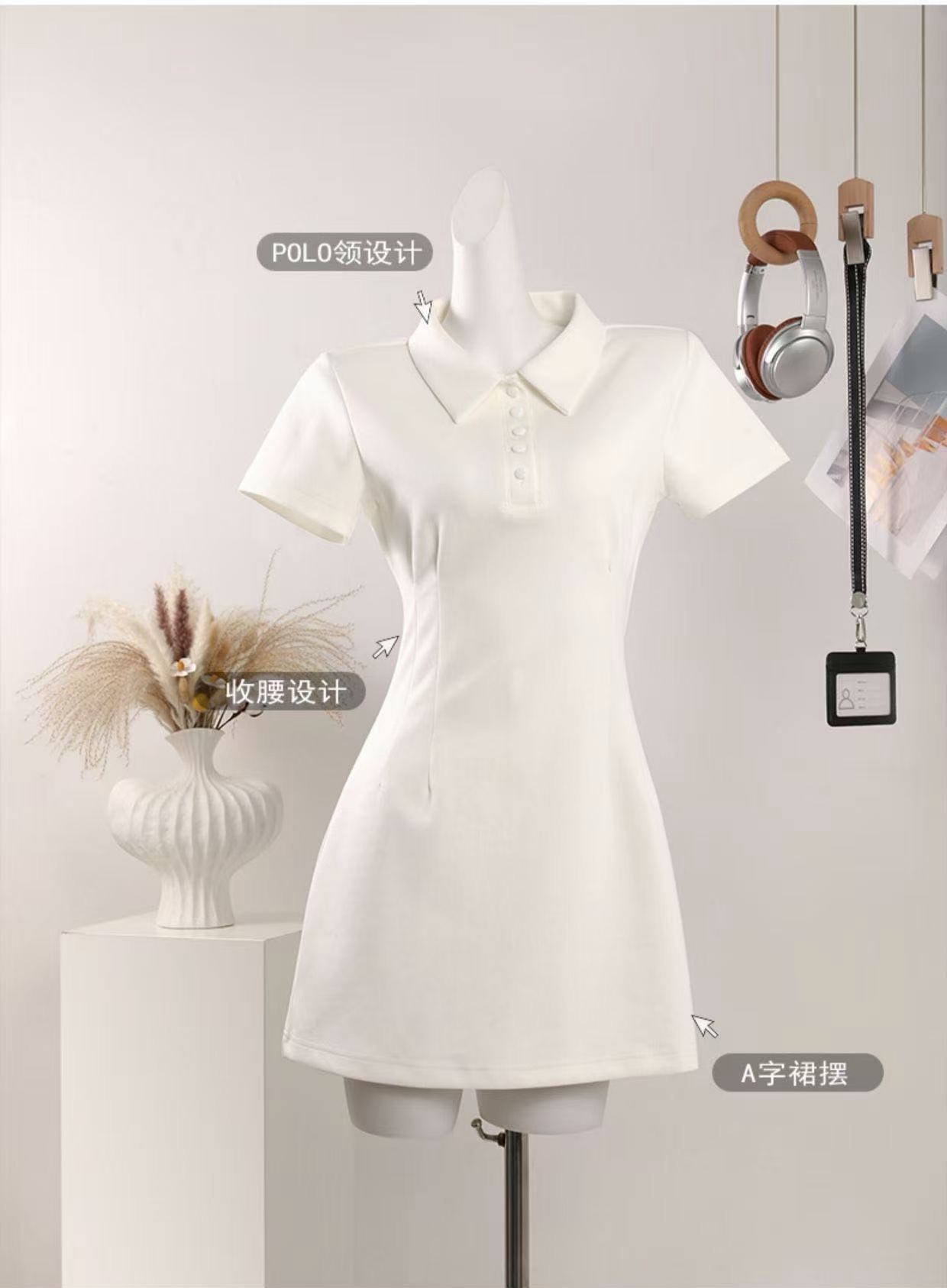 Polo-Collar A-Line Mini Dress