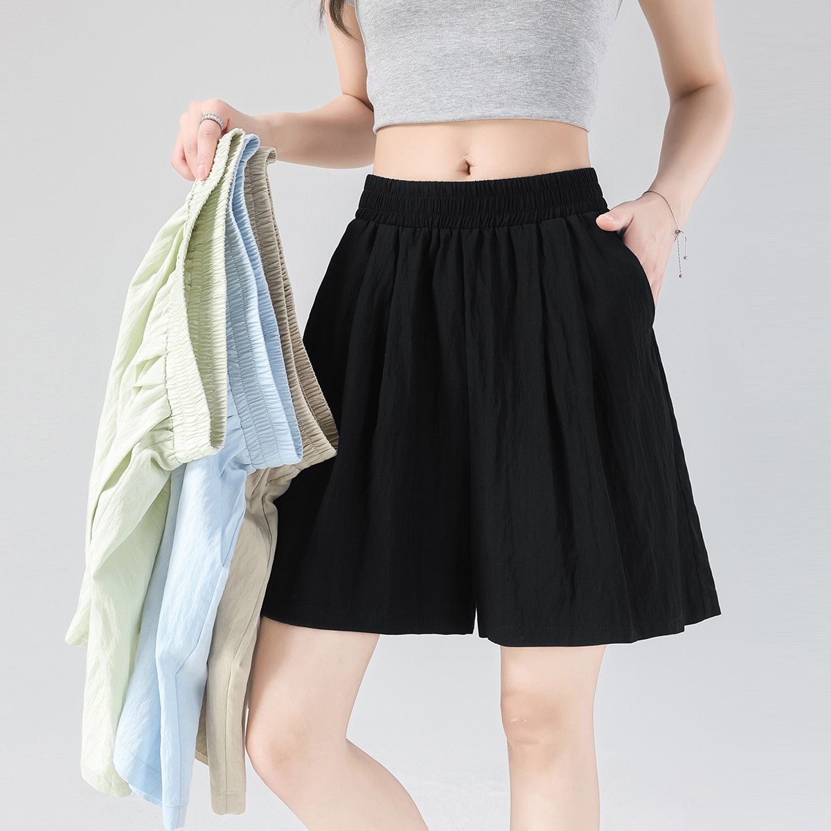 Elastic-Waist Wide-Leg Shorts